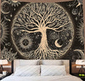 FORATER Tree of Life Tapestry Wall Hanging Sun Moon Stars Tapestries Aesthetic Galaxy Wall Tapestry Nature Home Decoration for Living Room Bedroom(61 x 82 Inch, Black and Gold)-Ruum Studio Home