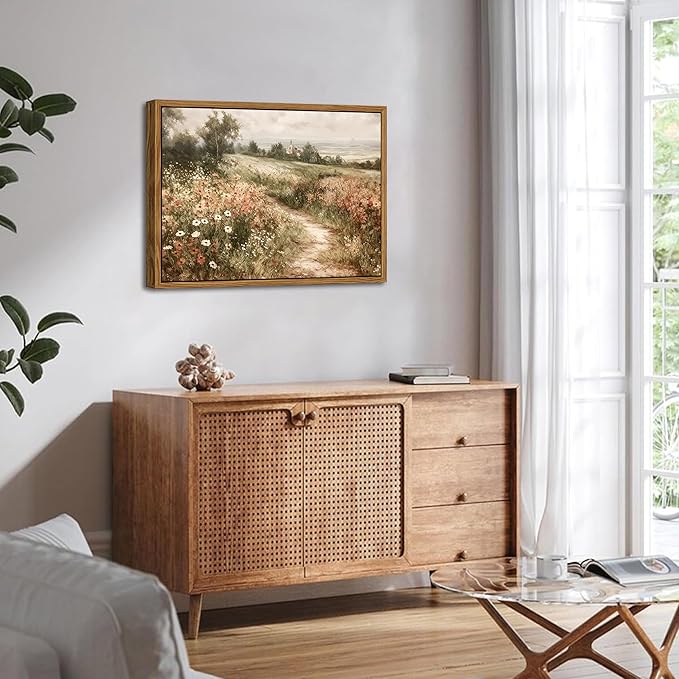 Vintage Framed Wall Art for Living Room – Vintage Wildflower Pictures Oil Paintings Canvas Prints – Country Flower Modern Farmhouse Wall Decor for Bathroom Bedroom Home Office – 12x16in-Ruum Studio Home