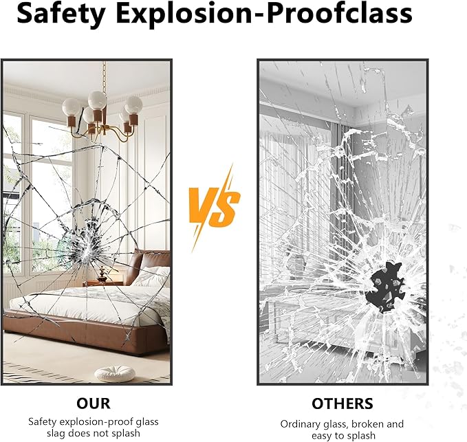 48x24In Black Bathroom Mirror for Wall, Rectangle Mirrors with Metal Frame, Bathroom Rectangular Mirror Modern Wall Mirror for Bedroom Living Room, Entryway Hangs Horizontal or Vertical-Ruum Studio Home