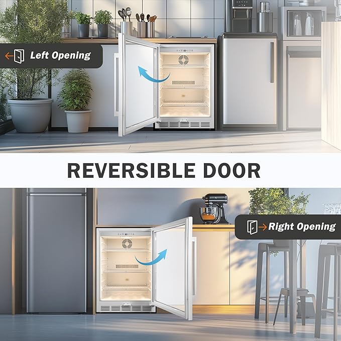Beverage Refrigerator 24 Inch Drink Fridge, Beer Fridge, 150 Cans Beverage Cooler, Under Counter Refrigerator, Drink Cooler Undercounter Outdoor Refrigerators, Single Glass Door Bar Fridge-Ruum Studio Home
