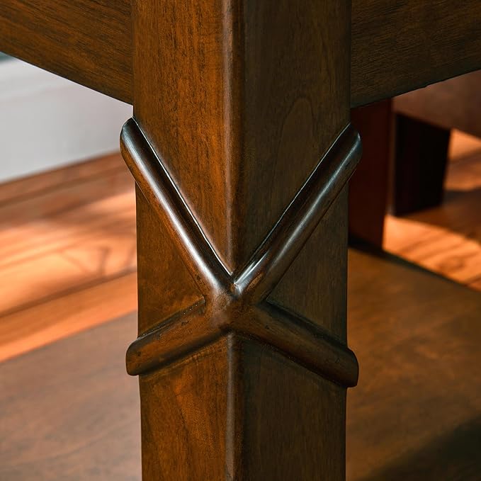 Solid Wood End Table with Storage Shelf, Vintage Rectangle Sofa Side Table with Splicing Tabletop and Carved Leg, BesideTelephone Table Cherry Brown,19.7 * 17.7 * 19.7in CJZ-DR200-Ruum Studio Home