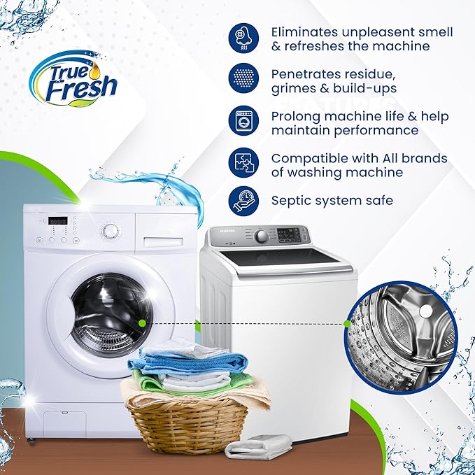 True Fresh Washing Machine Cleaner Tablets – 25-Pack Deep Cleaning for Front Loader, Top Load & HE Washers – Helps Remove Odor-Causing Residues, Pet Hair & Hard Water Buildup – Septic Safe-Ruum Studio Home