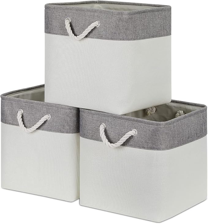 Bidtakay Fabric White Baskets for Shelves Set of 3 Cube Storage Large Organizer Bins 13x13 Closet Storage Bins for Home Office Nursery Collapsible Storage Bins for Organization-Ruum Studio Home