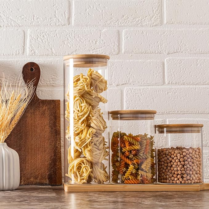 15oz Glass Food Storage Jars, Glass Jars with Bamboo Lids, Kitchen Storage Jars, Set of 6, Canisters with Airtight Lids for Spice, Coffee, Cookie, Pantry Organizers-Ruum Studio Home