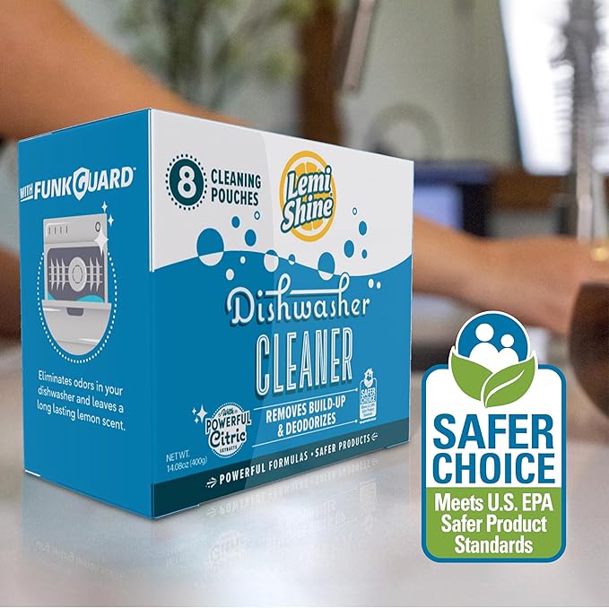 Lemi Shine Natural Dishwasher Cleaner Powered By Citric Acid | 100% Guaranteed Hard Water Cleaning Powder | Eco-Friendly Dishwasher Cleaner and Deodorizer With Fresh Lemon Scent (8 Count)-Ruum Studio Home