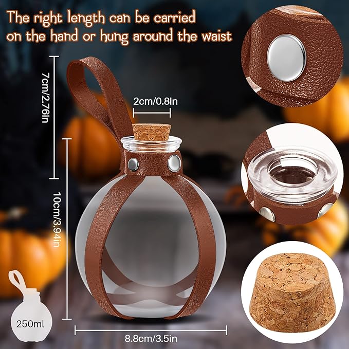 Patelai 2 Pcs Halloween Glass Potion Bottles with Belt Cork Renaissance Witch Costume Accessories Witch Props Potion Bottle for Halloween Party Decor Cosplay DIY Crafts Gift (Brown)-Ruum Studio Home