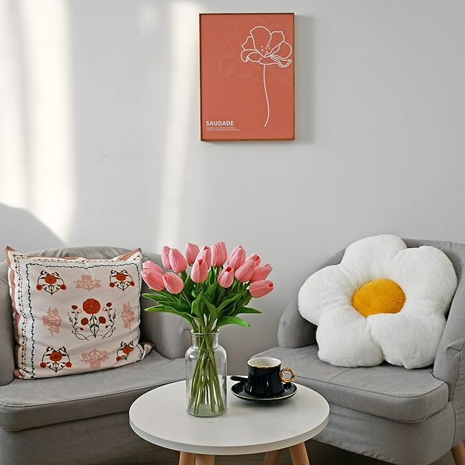 Mandy's Artificial Tulips 20 Stems Light Pink PU Faux Flowers for Wedding Home Decor 13.5 Inch-Ruum Studio Home