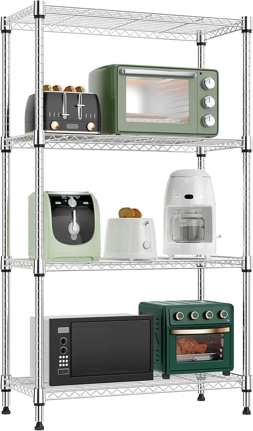 1000 lbs 4 Tier Shelf Metal Storage Shelves Wire Rack Closet Organizers for Garage Kitchen Bathroom Laundry Chrome 11.8" D x 25.6" W x 45.5" H-Ruum Studio Home