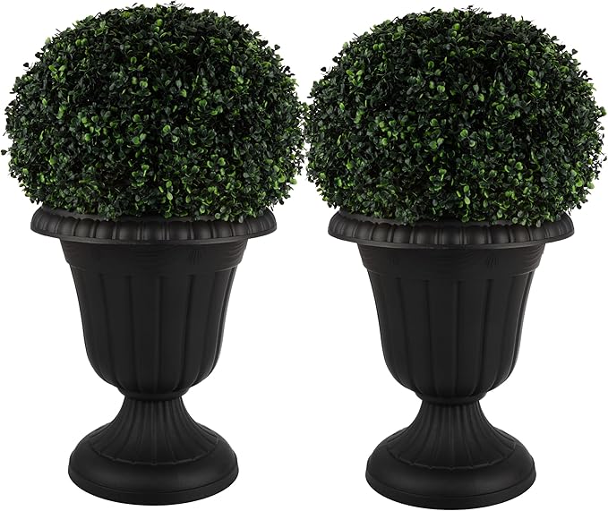 Pure Garden Outdoor Planter 2-Pack - 16x18-Inch Urn Planters - Plastic Plant Pots for Indoor, Outdoor, or Front Porch Decor - Flower Pots (Black)-Ruum Studio Home