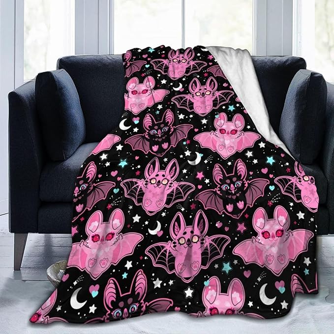 Pink Bat Throw Blanket Soft Fleece Blanket Men Women Gift for Kids Boys Girls for Party Couch Sofa Bed Deco Blankets 60"x50"-Ruum Studio Home