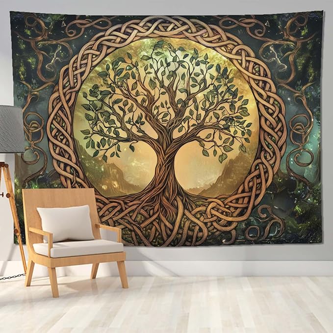 keowhsf Tree of Life Tapestry – Fantasy Forest Nature Landscape Wall Art with Mystic Green Aesthetic, Large Wall Hanging for Bedroom, Living Room, Home Decor-Ruum Studio Home