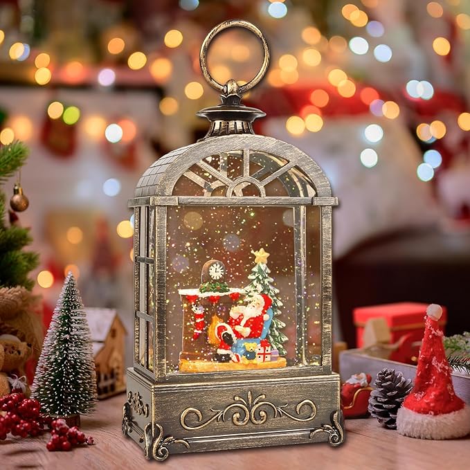 Christmas Snow Globes Lantern,Musical Snow Globe,Christmas Decorations Indoor for Home,Battery Or USB Powered,with 6 Hour Timer,Christmas Lantern for Festival Decoration,Santa Claus-Ruum Studio Home
