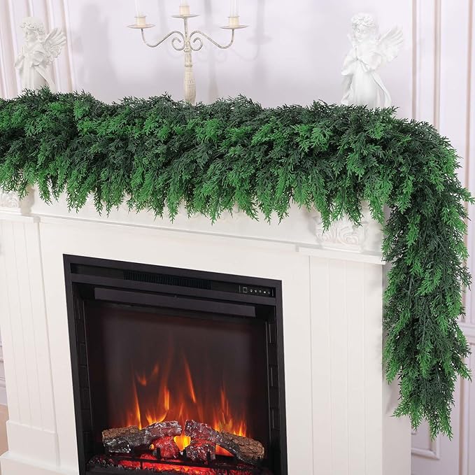 Hananona 6 FT Artificial Cedar Garlands, Real Touch Winter Cedar Cypress Garland, Green Artificial Greenery Pine Garland for Table, Mantle, Wall, Indoor, Outdoor Christmas Decorations (1, 6 FT)-Ruum Studio Home
