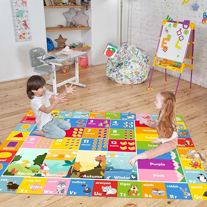 Kids Rug ABC Rug, Play Mat for Kids Playroom ABC Educational Area Rug for Playroom Classroom Elementary Preschool Rugs wtih Numbers Animals (2.6x3.9ft)-Ruum Studio Home