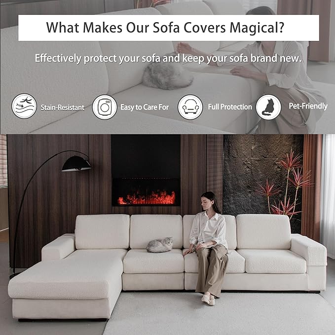 Couch Cushion Covers for Sectional Sofa, Stretch Soft Sofa Slipcovers Washable Wear-Resistant Universal Furniture Protector for Living Room(3 Seaters Covers, Ivory)-Ruum Studio Home