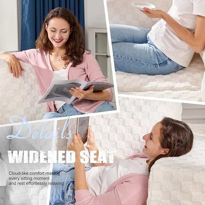 Single Sofa 1 Seat Couch with Deep Seat Memory Foam Cloud Chair with Pillows Large Sofa with L Shape for Living Room Bedroom (Plush White, Single)-Ruum Studio Home