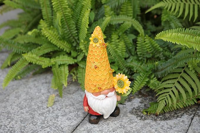 Solar Gnome Garden Decor Outdoor Statue - Gnome Sunflower LED Waterproof Sculptures Lights, Gnome Pond/Yard Statues Outside Decoration, Home, Lawn, Patio, Resin Animal Ornament, Women/Gardening Gift-Ruum Studio Home