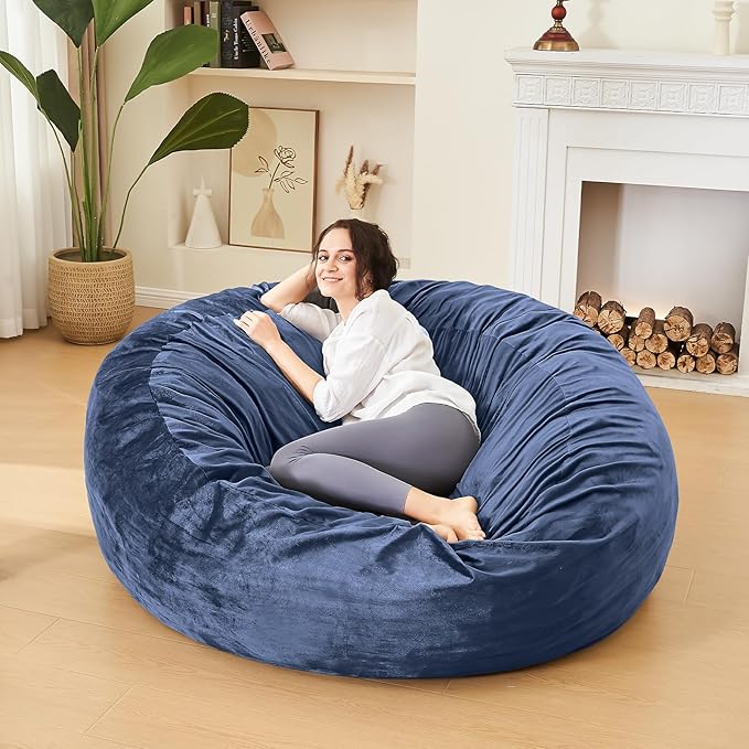 Bean Bag Chairs for Adults - Memory Foam Furniture BeanBag Chair - Kids/Teens Sofa with Soft Micro Fiber Cover - Round Fluffy Couch for Living Room Bedroom College Dorm - 4 ft, Navy-Ruum Studio Home