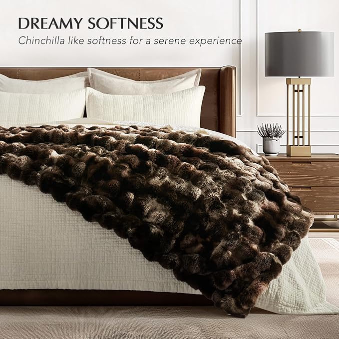 EVERGRACE Ultra Soft Luxury Fluffy Ridgeline Faux Rabbit Fur Throw Blanket, Thick Warm Bubble Throw for Bed, Cozy Plush Reversible Blankets for Couch, Chair, Sofa, Mocha Brown, 60x80 Inches, 870 GSM-Ruum Studio Home