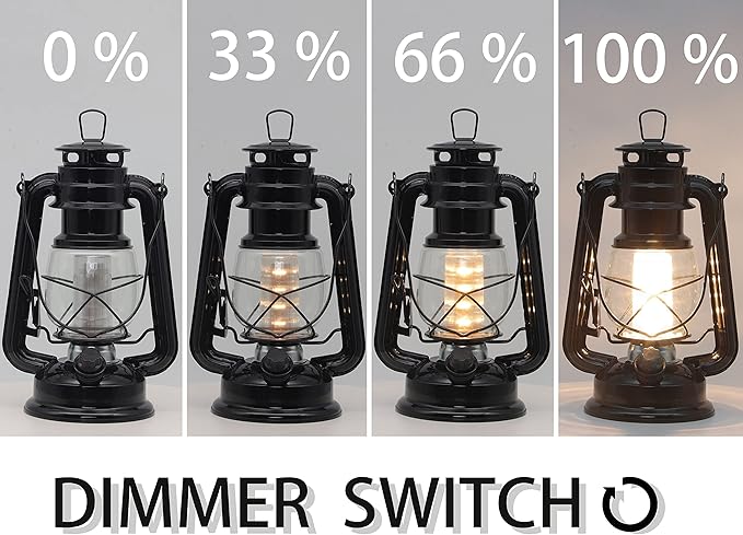 YAKii LED Vintage Lantern Metal Hanging Hurricane 12 LED Dimmer Switch Warm White Battery Operated Power Outage Indoor Camping Lighting Outdoor Brooklyn Decoration(Black)-Ruum Studio Home