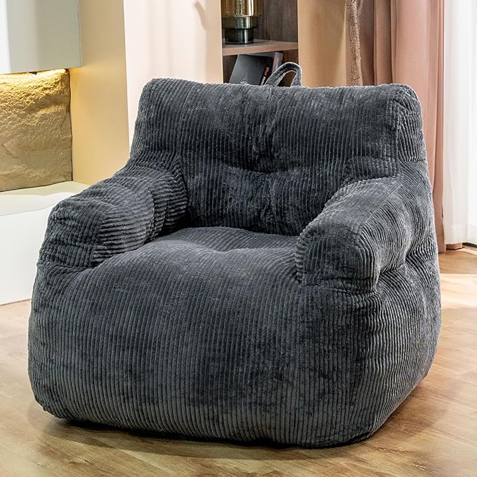 Giant Bean Bag Chair, Faux Fur Large Bean Bag Chair for Adults, Fluffy and Comfy Giant Bean Bag Chair with Filler, Big Bean Bag Sofa Chair for Reading, Gaming, Grey-Ruum Studio Home