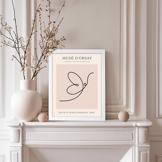 Poster Master Vintage Poster - Retro One Line Butterfly Drawing Print - Butterfly Line Art - Minimal Gift for Him, Her, Animal Lover - Abstract Decor for Home, Office, 8x10 White Framed-Ruum Studio Home