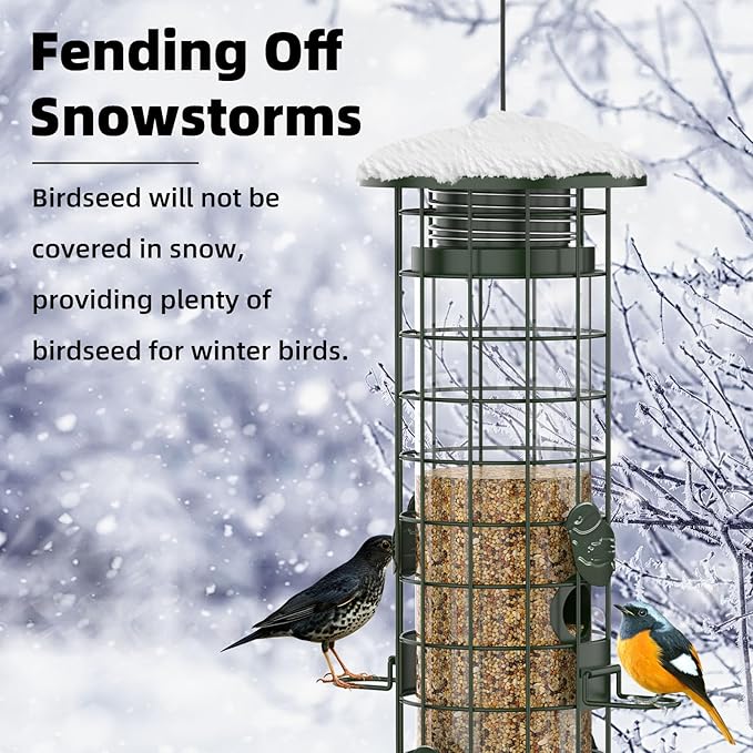 Squirrel Proof Bird Feeder,Metal Mesh Bird Feeders for Outdoors Hanging,Gravity Protection Squirrel Proof Wild Bird Feeders with Finch Cardinal Chickadee,3LB Large Capacity,Green-Ruum Studio Home