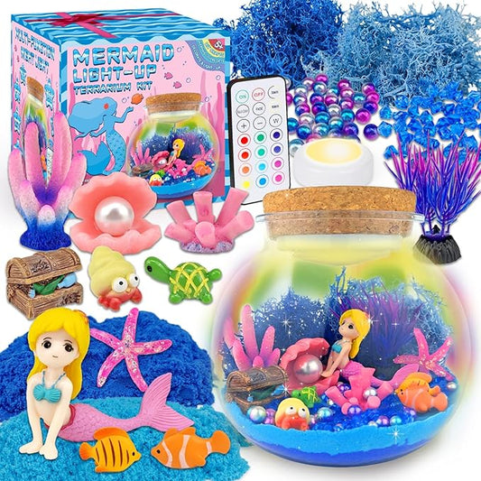 Mermaid Terrarium Craft Kit for Kids - LED Night Light Up & Remote Mermaid Birthday Gifts Toys for Girls Age 5 6 7 8 9 10 11 12 Year Old-Ruum Studio Home