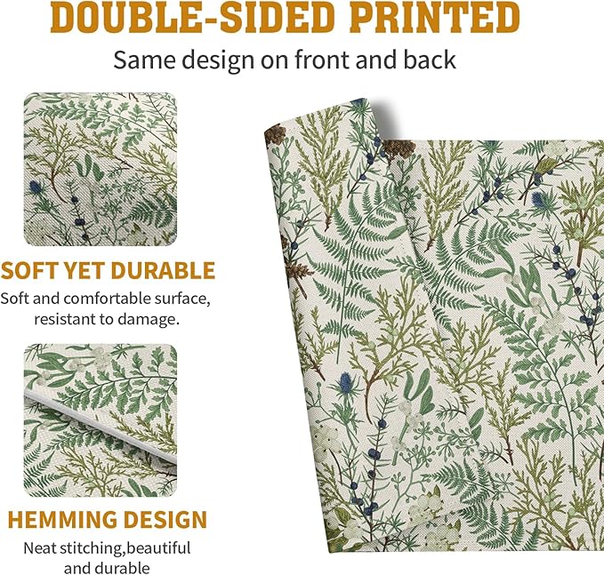 Sage Green Botanical Floral Placemats Set of 4 Vintage Tropical Herbs Fern Leaves Place Mats 12x18 Inch Seasonal Plant Spring Summer Linen Fabric Table Mats for Party Kitchen Dining Decor-Ruum Studio Home