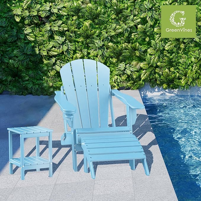GREENVINES Adirondack-Ottoman | HDPE Plastic | Outdoor Footrest | All Weather | Foot Rest | Foot Stool | Arctic | for Adirondack Chair | for Patio Backyard Pool-Ruum Studio Home