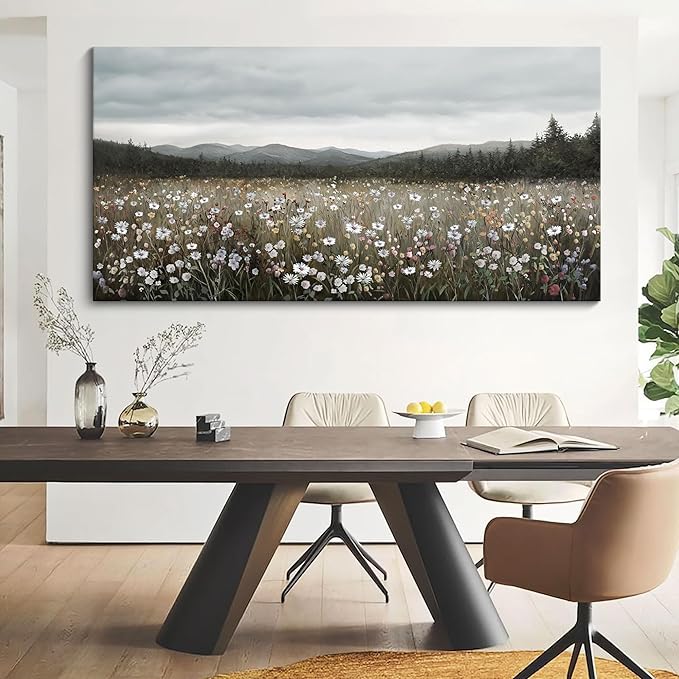 HGUAOA Vintage Landscape Wall Art for Bedroom and Living Room - Large Floral Artworks Farmhouse Wall Decor - Framed Neutral Nature Pictures - Above Bed Wall Decor with Mountain Scenery 29×58IN-Ruum Studio Home