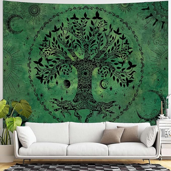 Lunerfex Tree of Life Mandala Tapestry Boho Tapestry for Bedroom Green Tapestries Wall Hanging Living Room Wall Art and Home Decor 70x90-Ruum Studio Home