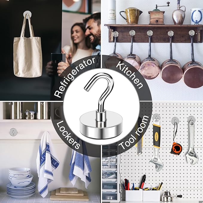 MIKEDE Magnetic Hooks, 80 Lbs Heavy Duty Earth Magnets with Hooks for Cruise Cabin, 10 Pcs Strong Locker Magnetic Hooks for Hanging, Metal Magnetic Hanger for Classroom, Grill, Fridge, Kitchen-Ruum Studio Home