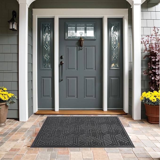 Mibao Front Door Mat Outside Entrance, Durable Outdoor Indoor Mat, Low Profile Heavy Duty Doormat, Non-Slip, Traps Dirt and Moisture, Easy Clean Patio Porch Entryway Mat, 17" x 29.5", Grey-Ruum Studio Home