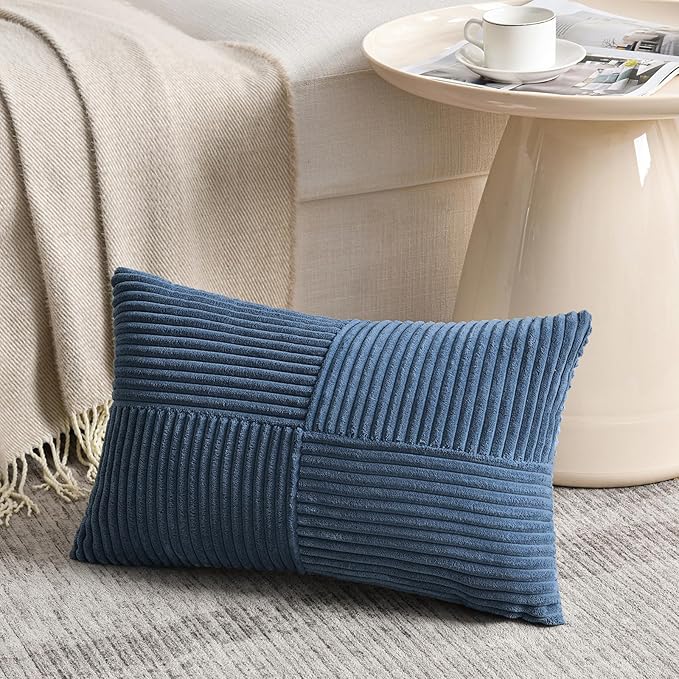 Fancy Homi 2 Packs Dusty Blue Long Lumbar Decorative Throw Pillow Covers 16x24 Inch for Couch Bed Sofa, Rustic Farmhouse Boho Home Decor, Soft Striped Corduroy Rectangle Accent Cushion Case 40x60 cm-Ruum Studio Home