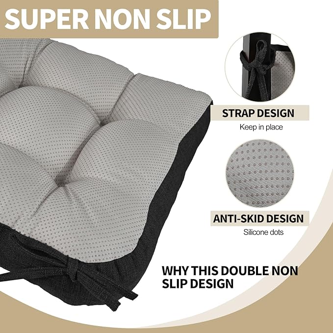 BUYUE Chair Cushion Set for Rocking Chair, Back Pillow & Seat Cushion with Ties, Original Woven Fabric Non-Slip Chair Pads for Elderly Sitting, Black-Ruum Studio Home