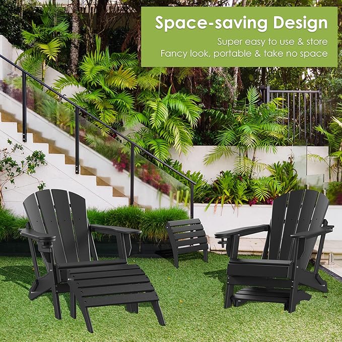 GREENVINES Adirondack-Ottoman | HDPE Plastic | Outdoor Footrest | All Weather | Foot Rest | Foot Stool | Black | for Adirondack Chair | for Patio Backyard Pool-Ruum Studio Home