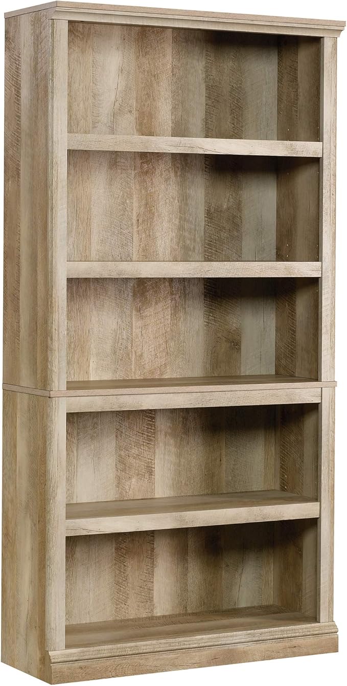Sauder 5 Tier Book Shelf Wooden Bookcase Multipurpose Bookshelf for Home Office, Living Room, in Lintel Oak-Ruum Studio Home
