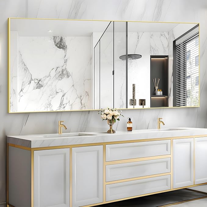 36x72inch Bathroom Mirror, Gold Rectangle Mirror with Thin Metal Frame, Large Rectangular Wall Mirrors for Bathroom, Living Roomm, Hair Salon, Big Farmehouse Mirror Hang Horizontal/Vertical-Ruum Studio Home