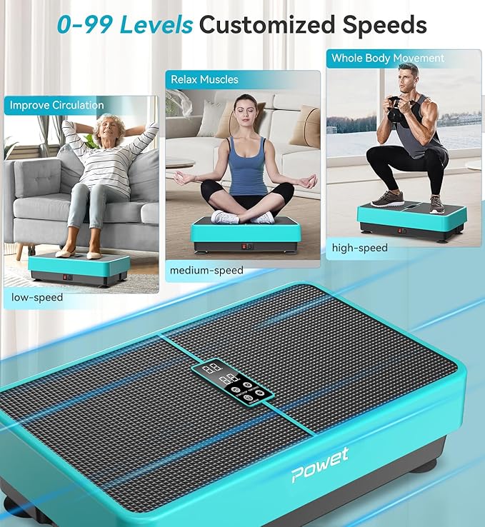 POWET Vibration Plate Exercise Machine for Weight Loss, Woukout & Lymphatic Drainage – Whole Body Vibrating with 99 Speed Levels & 5 Pre-Set Modes – Supports Up to 400lbs, Ideal for Home Use-Ruum Studio Home