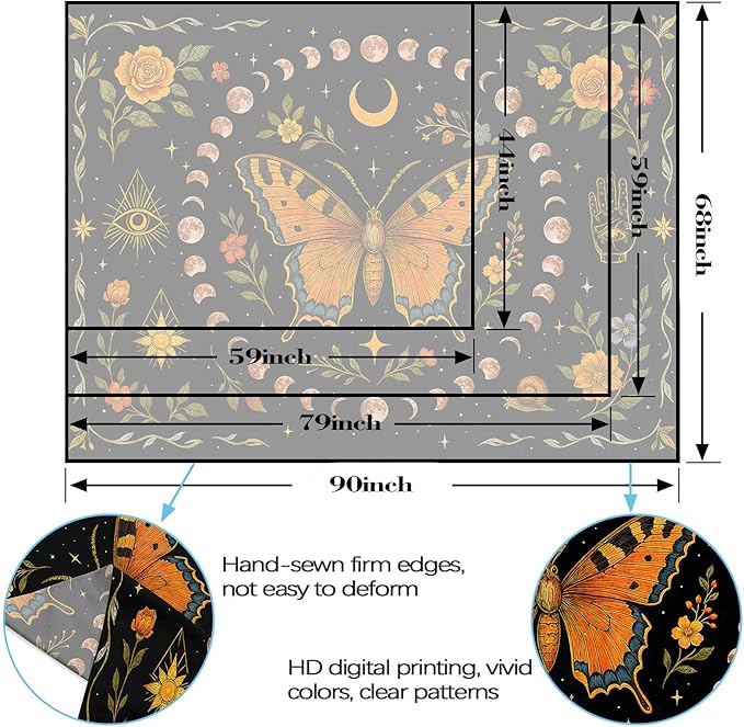 Lunerfex Moon Phase Butterfly Floral Wall Tapestry, Celestial Botanical Tapestries for Room Decor, Mystical Tapestry 60x44 Inch-Ruum Studio Home