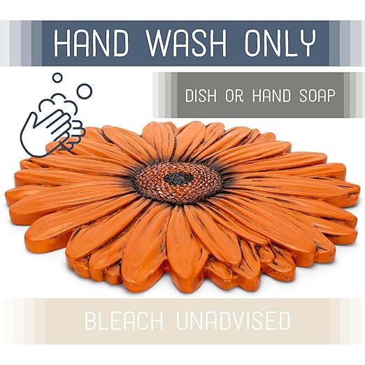 NAT & Jules Gerbera Daisy Flower Shaped Dimensional Indoor Outdoor 12 inch Cast Resin Decorative Garden Stepping Stone, Patio, Walkway Sculpture Yard Art, Orange-Ruum Studio Home