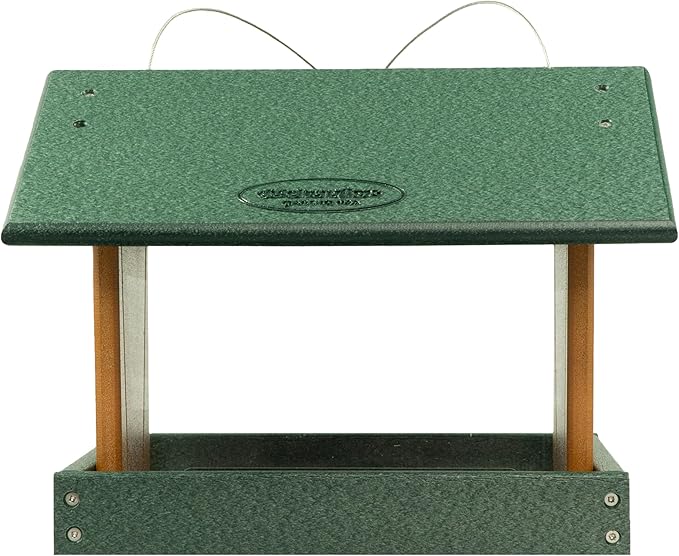 Poly Hanging Hopper Bird Feeder, Large Hanging Bird Feeder for Outside, Outdoors - Amish American Made (Turf Green & Cedar)-Ruum Studio Home