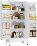 51" H Metal Kitchen Pantry Storage Cabinet, Freestanding Cupboard Storage Cabinet with Doors and Adjustable Shelves, Large Stand Up Food Cupboard for Living Room, Dinning Room, White-Ruum Studio Home