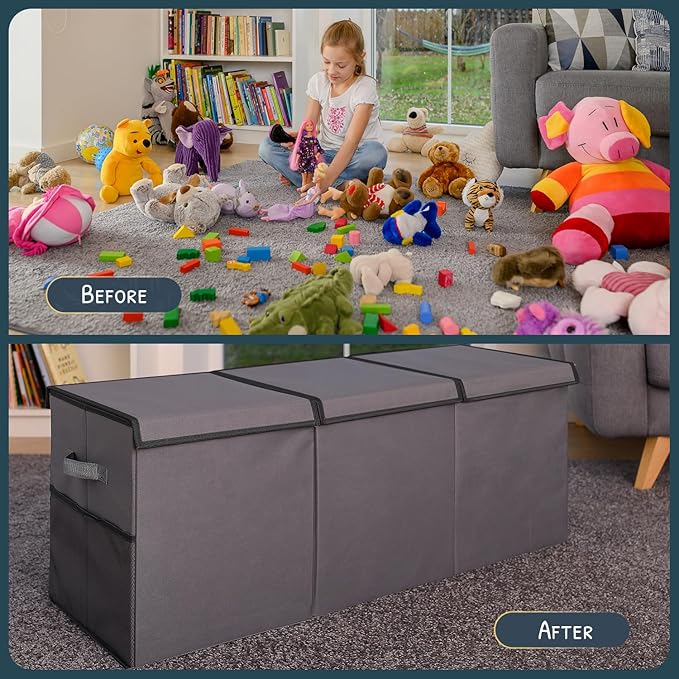 Extra Large Toy Storage Organizer with Lid - Sturdy, Collapsible Toy Chest Storage Box Design - Toys Bin with Dividers for Kids, Nursery, Bedroom, Playroom 37"x16"x14"-Ruum Studio Home