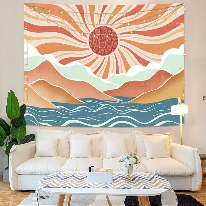 Lunerfex Boho Sun Tapestry Sunset Wall Tapestry, Mountain Tapestries for Bedroom 80s Tapestries Wall Hanging for Bedroom Living Room Decor Boho-2 70"x90"-Ruum Studio Home