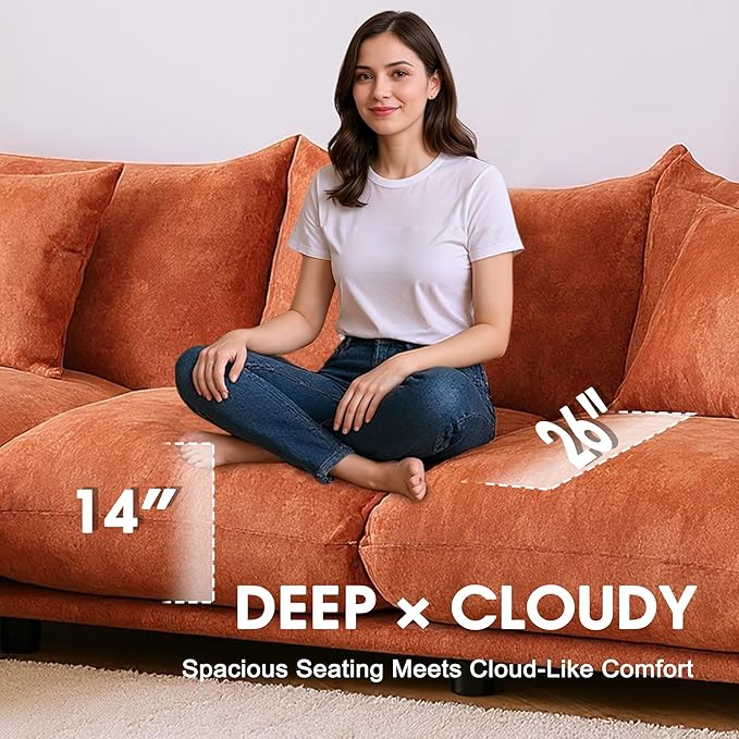 Modern Minimalist Chenille Modular Sectional Sofa, Oversized Couch and Loveseat Set with Thick Cushions, Upholstered Sofa for Small Spaces, Living Room, Bedroom, Office, Apartment(Orange,75" Loveseat)-Ruum Studio Home