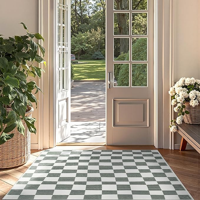 jinchan 3x5 Checkered Area Rugs for Kids Room - Machine Washable Soft Rug Modern Geometric Lattice Non-Slip Carpet for Nursery Playroom Bedroom Entryway Living Room Dining Room Home Office Grey-Ruum Studio Home