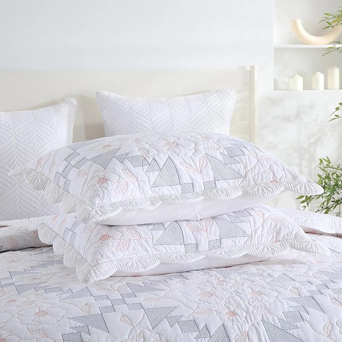 MarCielo 3-Piece 100% Cotton Oversized Bedspread Lightweight Quilt Coverlet Embroidery Farmhouse Bedding Set (TC Colorful White, Oversized Queen (100"x106"))-Ruum Studio Home