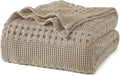 PHF 100% Cotton Waffle Weave Blanket Queen Size, Soft Lightweight Breathable Cozy Summer Blankets for Bed, Luxury Aesthetic Woven Bedding for Home Decor, 90"x90", Simply Taupe-Ruum Studio Home